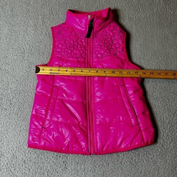 Lands' End Vest Girls Medium (5-6) Pink Lightweight Floral‎ Stitching Full Zip - Picture 5 of 8